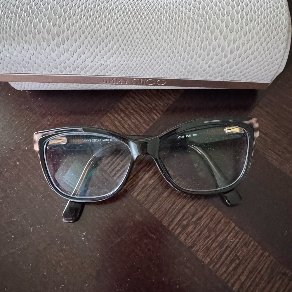Jimmy Choo Black and Gold Rectangular Glasses